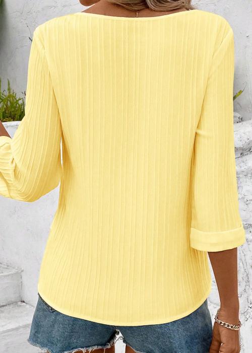 Women's Solid Color Round Neck Casual 3/4 Sleeve Blouse