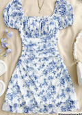 SHEIN Teen Girls Spring& Summer/Valentine Day/Dreamara Blue & White Floraldress/Vacation/Holiday/Vintage//Beach/Sea/Elegant/Dresses For Girl/Bohemia/Boho Clothing/Sun Dresses For Girls Holiday Outfits