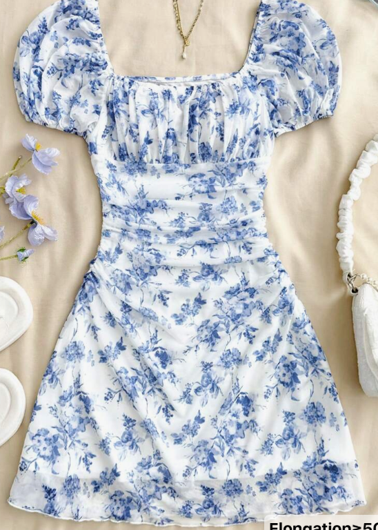 SHEIN Teen Girls Spring& Summer/Valentine Day/Dreamara Blue & White Floraldress/Vacation/Holiday/Vintage//Beach/Sea/Elegant/Dresses For Girl/Bohemia/Boho Clothing/Sun Dresses For Girls Holiday Outfits