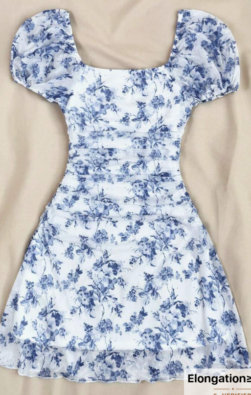 SHEIN Teen Girls Spring& Summer/Valentine Day/Dreamara Blue & White Floraldress/Vacation/Holiday/Vintage//Beach/Sea/Elegant/Dresses For Girl/Bohemia/Boho Clothing/Sun Dresses For Girls Holiday Outfits