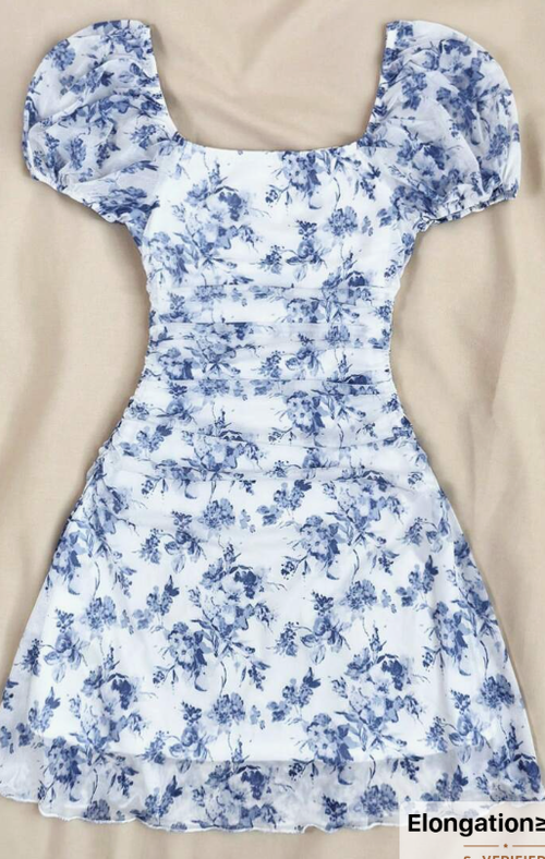 SHEIN Teen Girls Spring& Summer/Valentine Day/Dreamara Blue & White Floraldress/Vacation/Holiday/Vintage//Beach/Sea/Elegant/Dresses For Girl/Bohemia/Boho Clothing/Sun Dresses For Girls Holiday Outfits